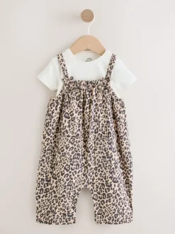 Luipaardprint - Babyjersey bretelbroeken en Bodysuits Set van 2 stuks (0maanden -3jaar)
