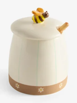 Maisie Floral Print Honey Pot with Wooden Honey Drizzler