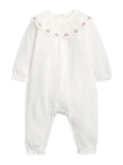 Mamas & Papas Embroidered Scallop Collar Romper with Frill Trim