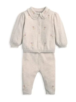 Mamas & Papas Embroidered Knit Cardigan & Leggings Set with Scallop Detail