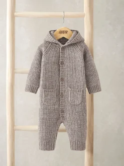 Mamas & Papas Ribbed Knitted Romper with 3D Bear Ears