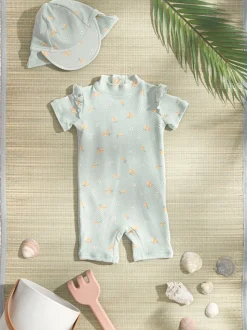 Mamas & Papas surfpakje met textuur, citroentjesprint en korte mouwen