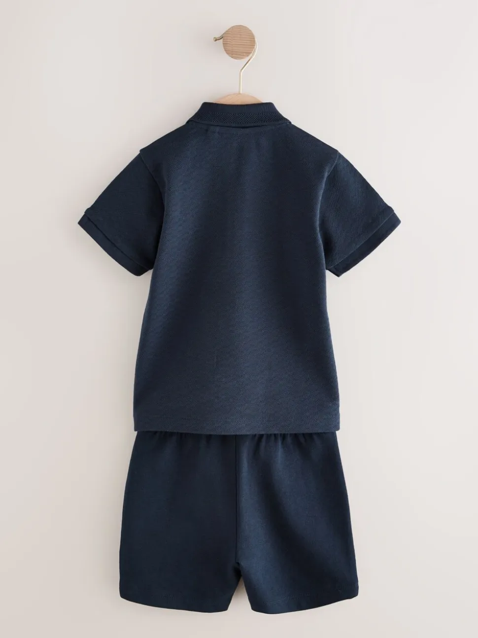 Marinablauw getextureerd - Set van poloshirt met korte mouwen en short (3mnd-7jr)