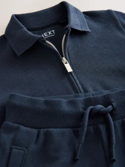 Marinablauw getextureerd - Set van poloshirt met korte mouwen en short (3mnd-7jr)