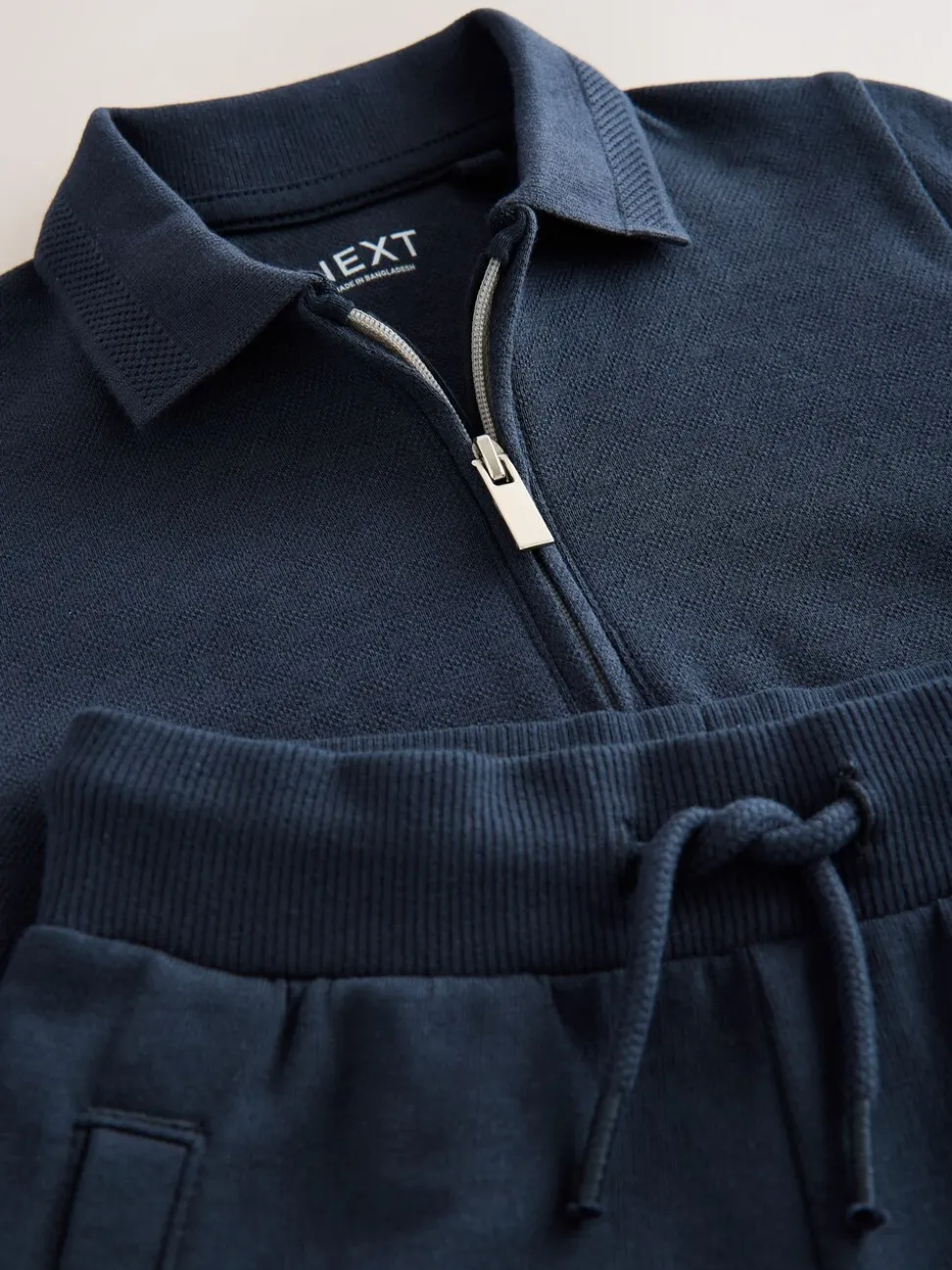 Marinablauw getextureerd - Set van poloshirt met korte mouwen en short (3mnd-7jr)