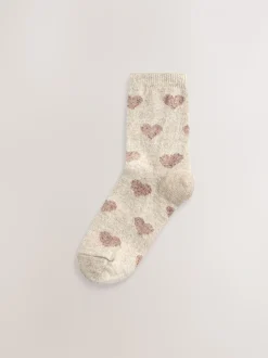 Marine/Berry Harten - Thermische enkelsokken van wol-zijdemix verpakking van 3