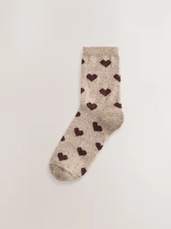 Marine/Berry Harten - Thermische enkelsokken van wol-zijdemix verpakking van 3