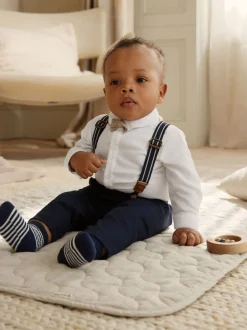 Marineblauw - 4 -delige babyset van overhemd, broek en bretels (0mnd-2jr)