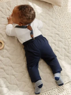 Marineblauw - 4 -delige babyset van overhemd, broek en bretels (0mnd-2jr)