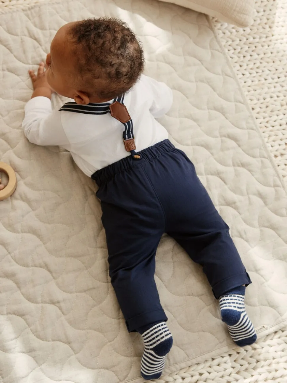 Marineblauw - 4 -delige babyset van overhemd, broek en bretels (0mnd-2jr)