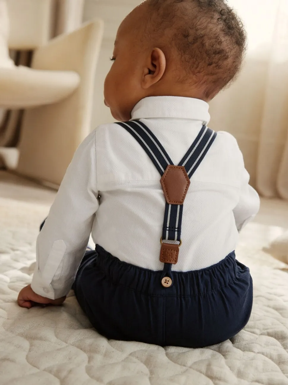 Marineblauw - 4 -delige babyset van overhemd, broek en bretels (0mnd-2jr)