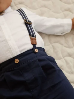 Marineblauw - 4 -delige babyset van overhemd, broek en bretels (0mnd-2jr)