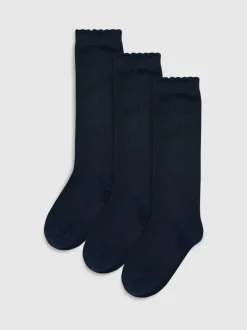 Marineblauw - 3 Paar kniehoge schoolsokken met hoog katoengehalte