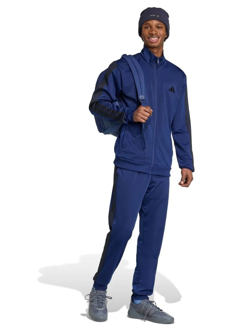 Marineblauw - adidas Sportswear basic tricot trainingspak met 3 strepen