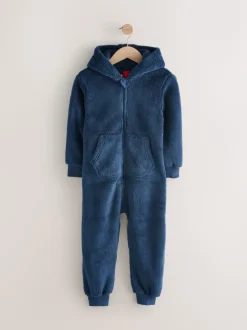 Marineblauw - All-in-ones fleece pyjama (3-16jr)