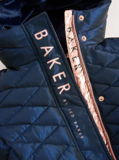 Marineblauw - Baker by Ted Baker - Regenbestendige halfzware gevoerde jas met ceintuur