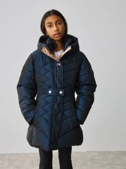 Marineblauw - Baker by Ted Baker - Regenbestendige halfzware gevoerde jas met ceintuur