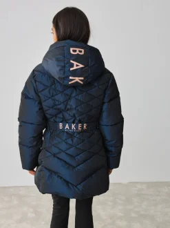 Marineblauw - Baker by Ted Baker - Regenbestendige halfzware gevoerde jas met ceintuur