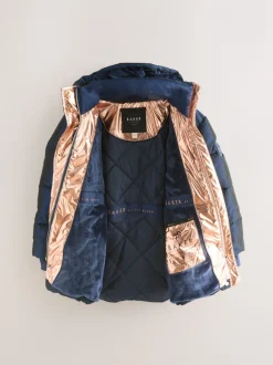 Marineblauw - Baker by Ted Baker - Regenbestendige halfzware gevoerde jas met ceintuur