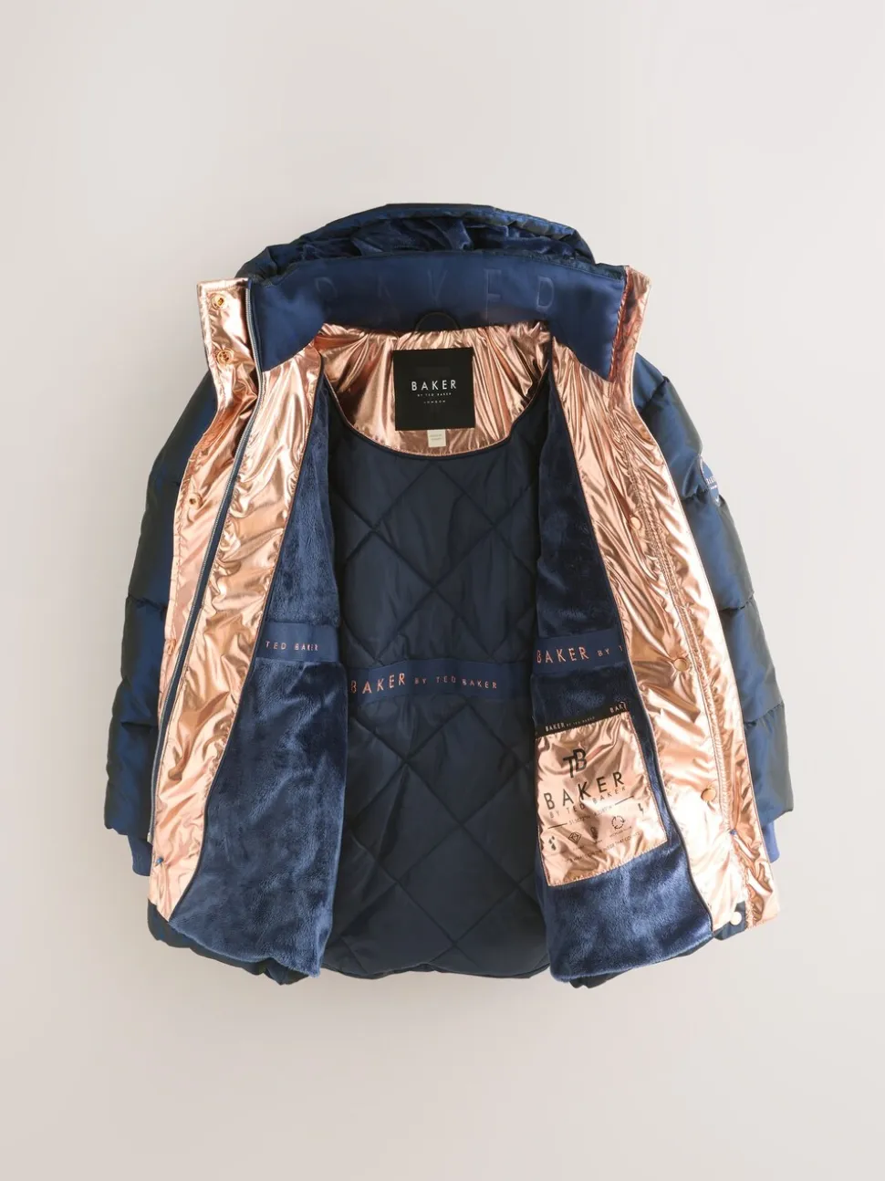 Marineblauw - Baker by Ted Baker - Regenbestendige halfzware gevoerde jas met ceintuur