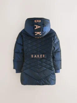 Marineblauw - Baker by Ted Baker - Regenbestendige halfzware gevoerde jas met ceintuur