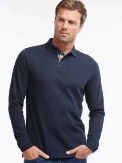 Marineblauw - Barbour® - Essential sport poloshirt met lange mouwen