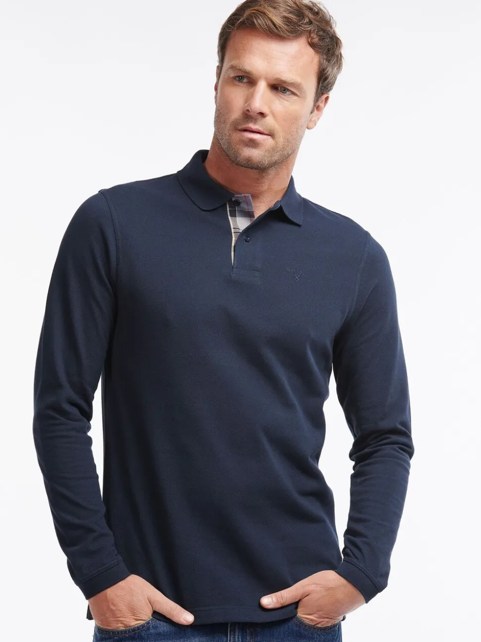 Marineblauw - Barbour® - Essential sport poloshirt met lange mouwen