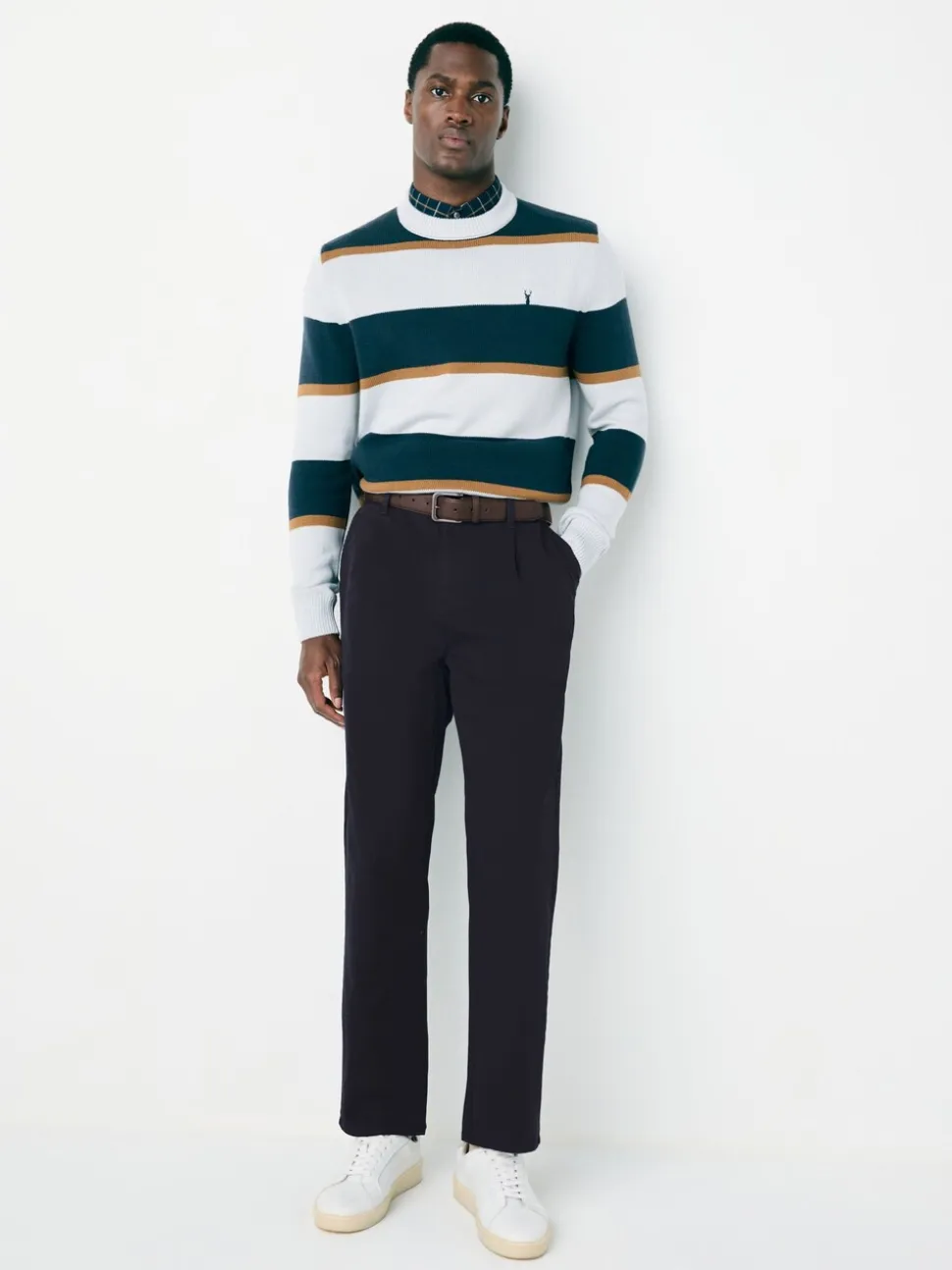 Marineblauw - Belted Soft Touch Pleated Chino Trousers