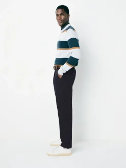 Marineblauw - Belted Soft Touch Pleated Chino Trousers