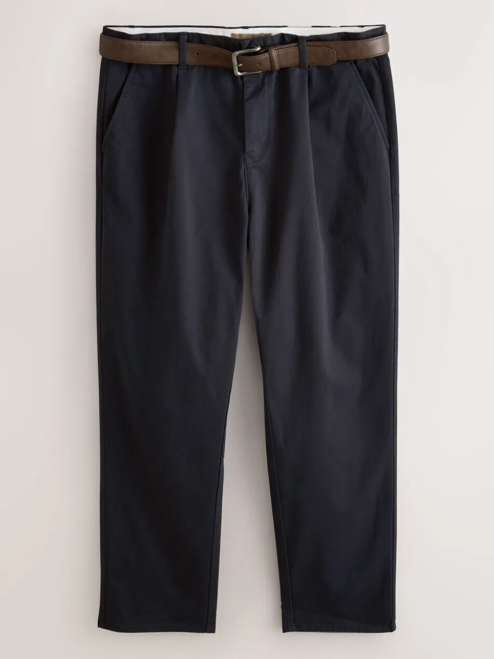Marineblauw - Belted Soft Touch Pleated Chino Trousers