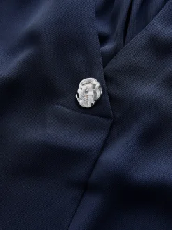 Marineblauw - Blouse met V-hals en korte mouwen
