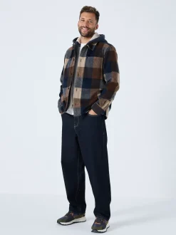 Marineblauw - Borg Lined Check Hooded Shacket