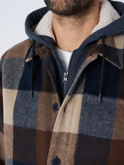Marineblauw - Borg Lined Check Hooded Shacket