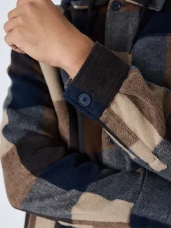 Marineblauw - Borg Lined Check Hooded Shacket