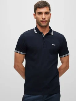 Marineblauw - BOSS Regular Fit Paddy poloshirt met contrasterende kraag
