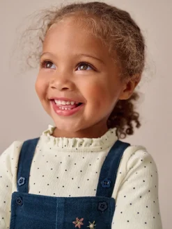 Marineblauw - Bunny Corduroy Dungarees Top and Tights Set (3mths-7yrs)