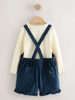 Marineblauw - Bunny Corduroy Dungarees Top and Tights Set (3mths-7yrs)