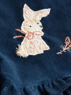 Marineblauw - Bunny Corduroy Dungarees Top and Tights Set (3mths-7yrs)