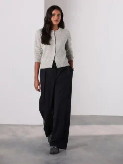 Marineblauw - Elastic Back Wide Leg Trousers With Wool