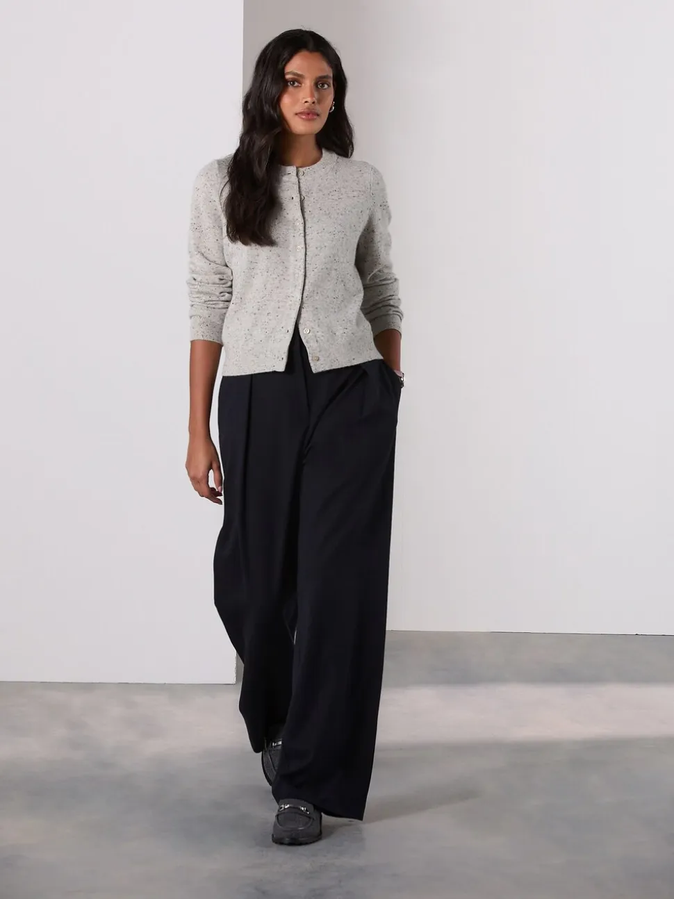 Marineblauw - Elastic Back Wide Leg Trousers With Wool
