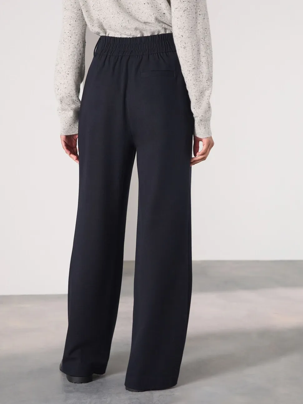 Marineblauw - Elastic Back Wide Leg Trousers With Wool