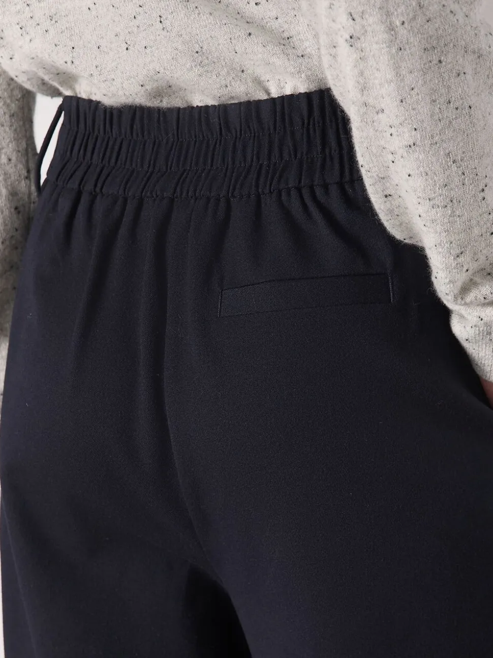 Marineblauw - Elastic Back Wide Leg Trousers With Wool