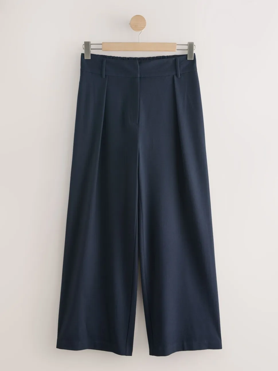Marineblauw - Elastic Back Wide Leg Trousers With Wool