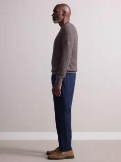 Marineblauw - Elasticated Waist Wool Rich Textured Formal Trousers