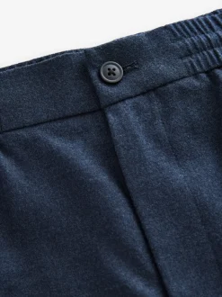 Marineblauw - Elasticated Waist Wool Rich Textured Formal Trousers