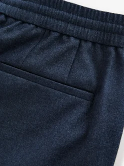 Marineblauw - Elasticated Waist Wool Rich Textured Formal Trousers