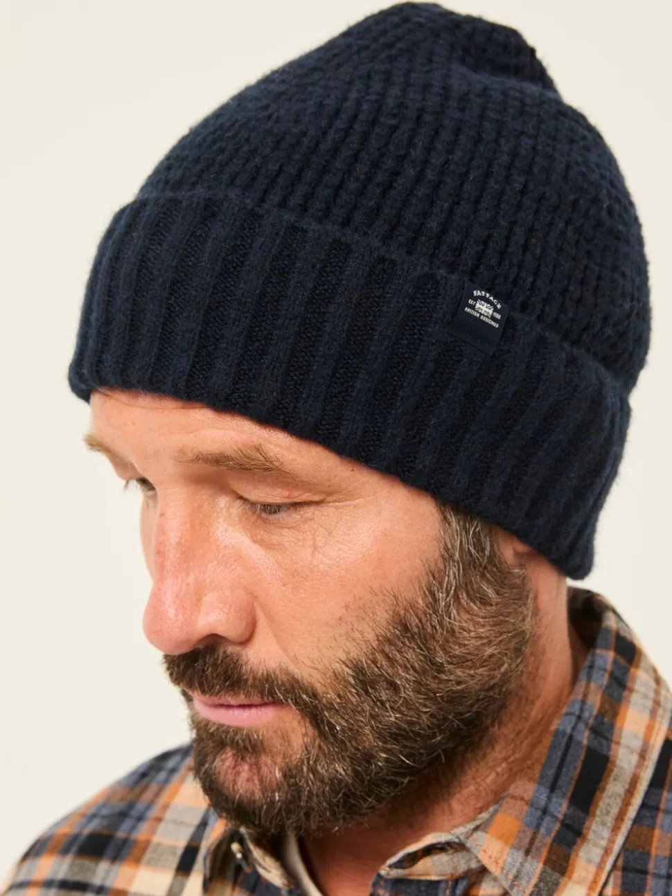 Marineblauw - FatFace beanie met wafelpatroon