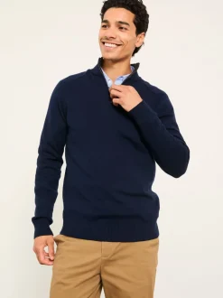 Marineblauw - FatFace Half Zip Neck Knitted Jumper