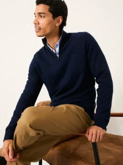 Marineblauw - FatFace Half Zip Neck Knitted Jumper