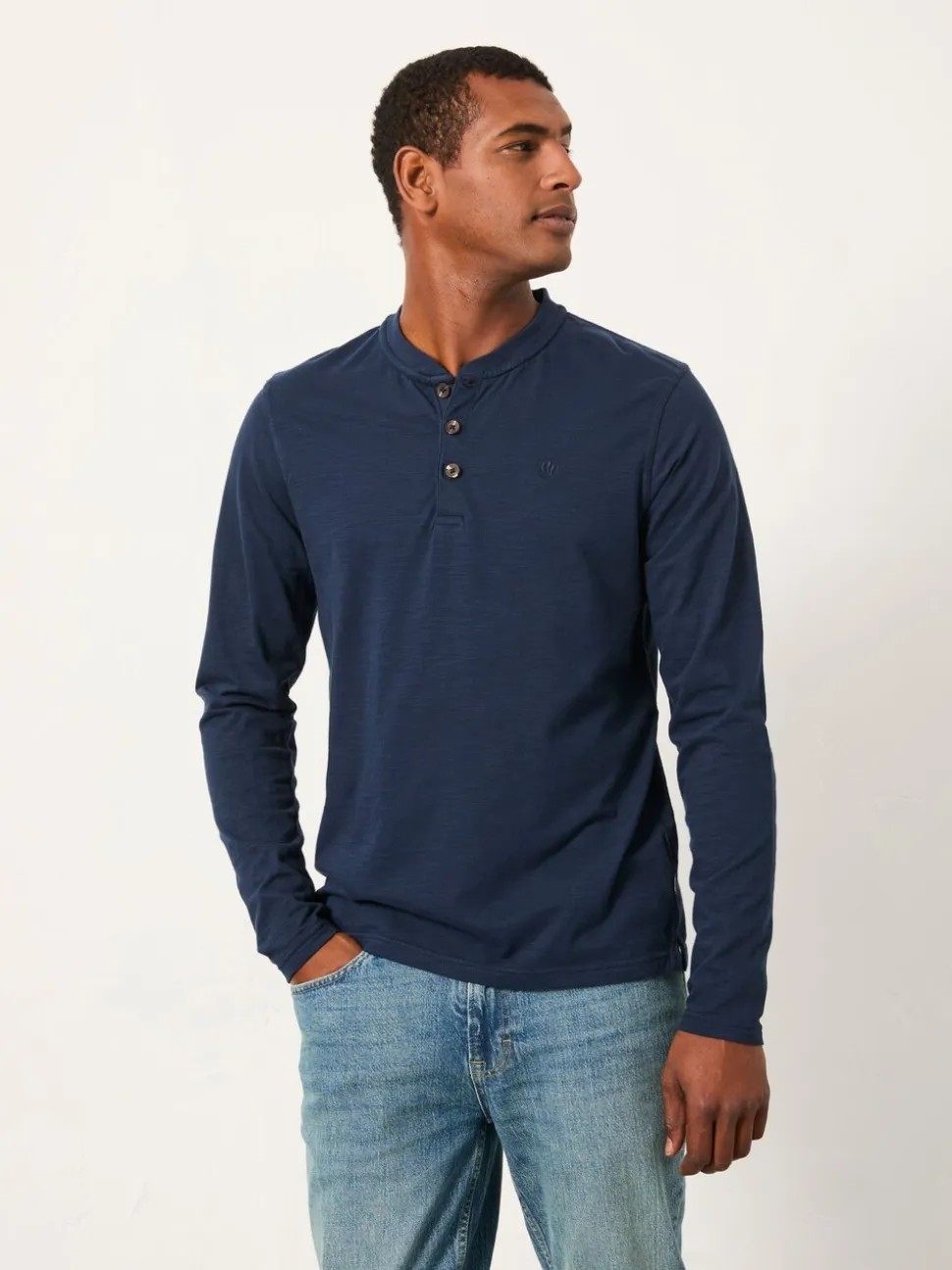 Marineblauw - FatFace Long Sleeve Woodside Slub